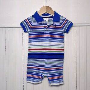 RALPH LAUREN NWOT Boys Striped Polo Shortall Romper